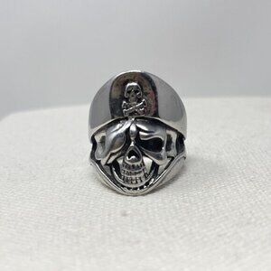 Pirate Skull‎ Ring Stainless Steel Size 9 Biker Goth Punk Metal Silver-Tone